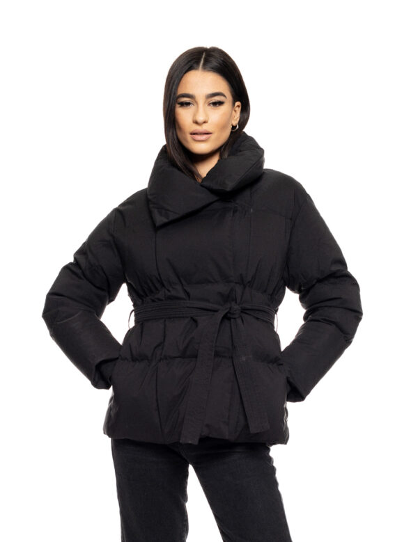 Biston fashion γυναικείο κοντό μπουφάν με γιακά 50-101-053 BLACK