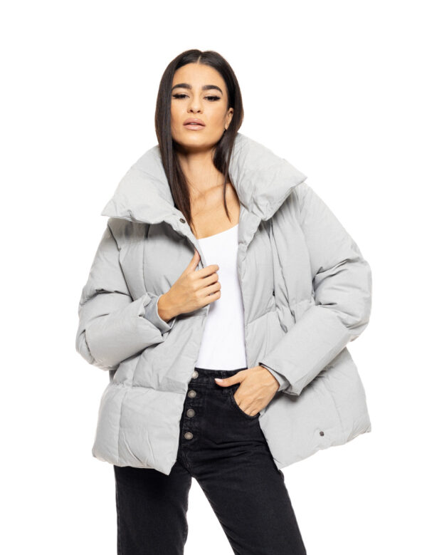 Biston fashion γυναικείο κοντό μπουφάν με γιακά 50-101-053 LT GREY