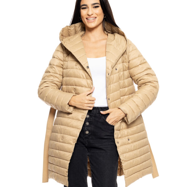 Biston fashion γυναικείο μακρύ μπουφάν με ενσωματωμένη κουκούλα 50-101-062 BEIGE