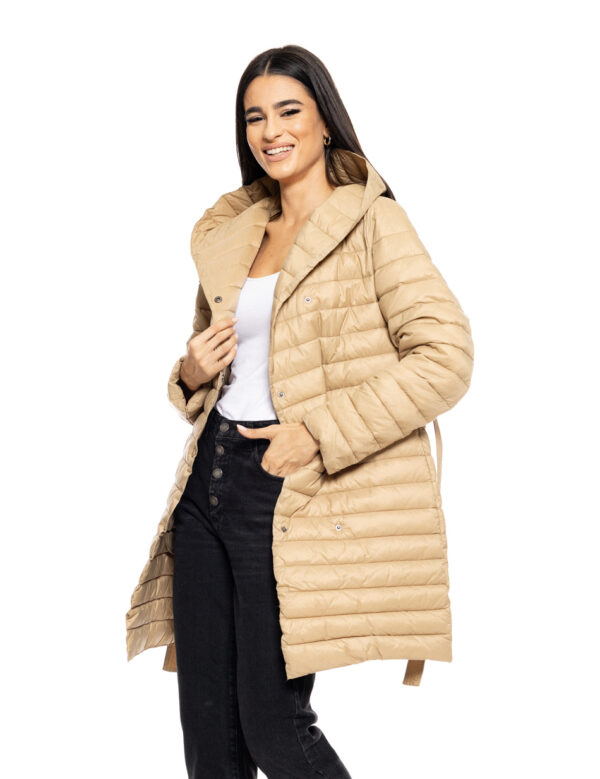 Biston fashion γυναικείο μακρύ μπουφάν με ενσωματωμένη κουκούλα 50-101-062 BEIGE