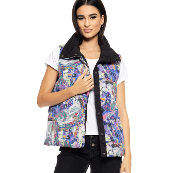 Biston fashion γυναικείο double face κοντό αμάνικο μπουφάν 50-102-001 BLACK ALLOVER