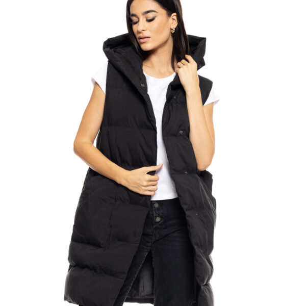 Biston fashion γυναικείο μακρύ αμάνικο μπουφάν με ενσωματωμένη κουκούλα 50-102-010 BLACK