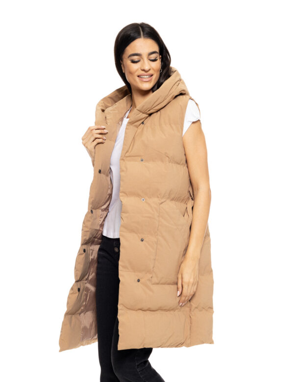 Biston fashion γυναικείο μακρύ αμάνικο μπουφάν με ενσωματωμένη κουκούλα 50-102-010 CAMEL