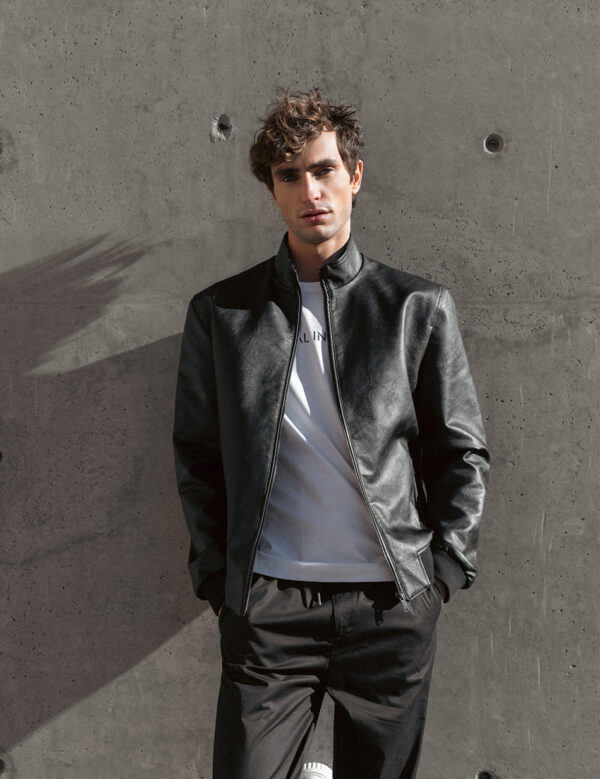 Biston fashion ανδρικό bomber πανωφόρι από δερματίνη 51-201-018 BLACK