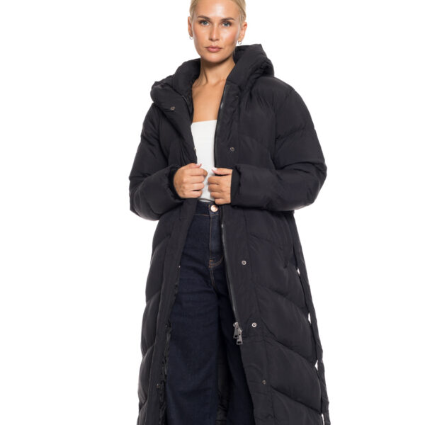 Biston fashion γυναικείο μακρύ μπουφάν με ενσωματωμένη κουκούλα 52-101-019 BLACK