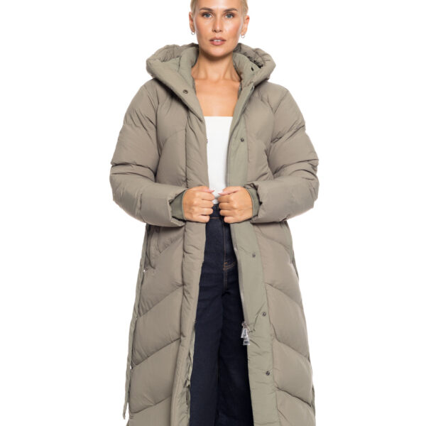 Biston fashion γυναικείο μακρύ μπουφάν με ενσωματωμένη κουκούλα 52-101-019 KHAKI