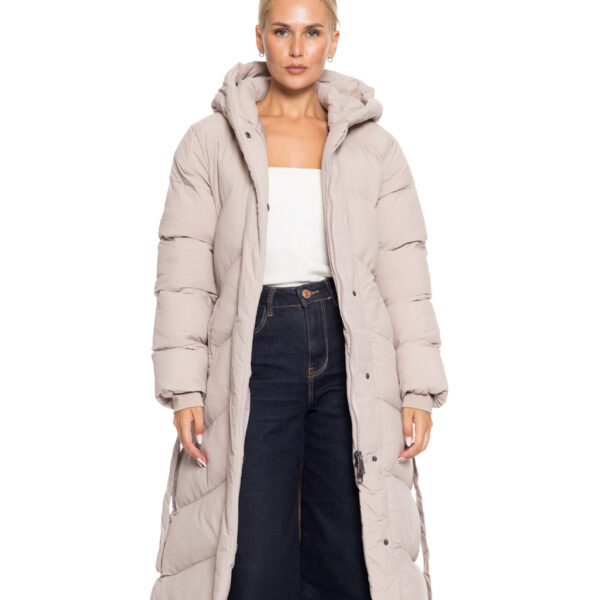 Biston fashion γυναικείο μακρύ μπουφάν με ενσωματωμένη κουκούλα 52-101-019 BEIGE