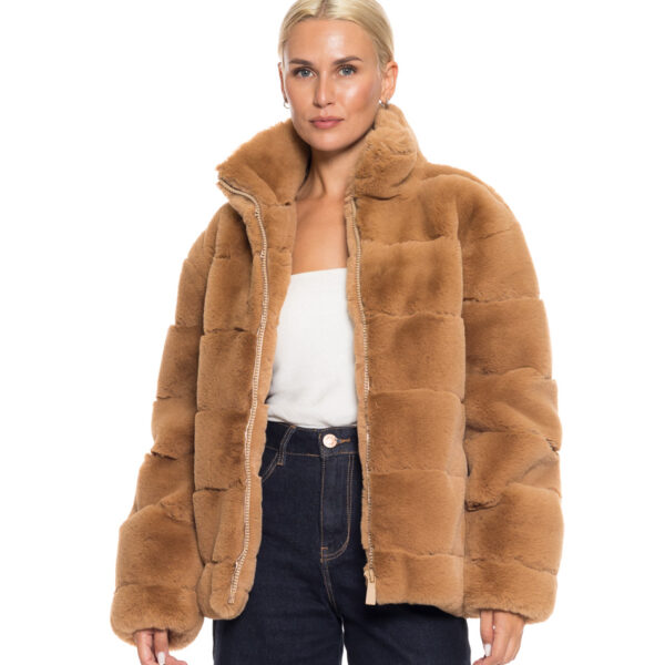Biston fashion γυναικείο κοντό πανωφόρι από συνθετική γούνα 52-101-023 CAMEL