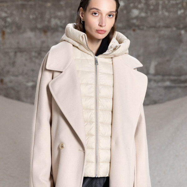 Splendid fashion γυναικείο μακρύ μάλλινο πανωφόρι με κουκούλα 52-101-028 LT BEIGE