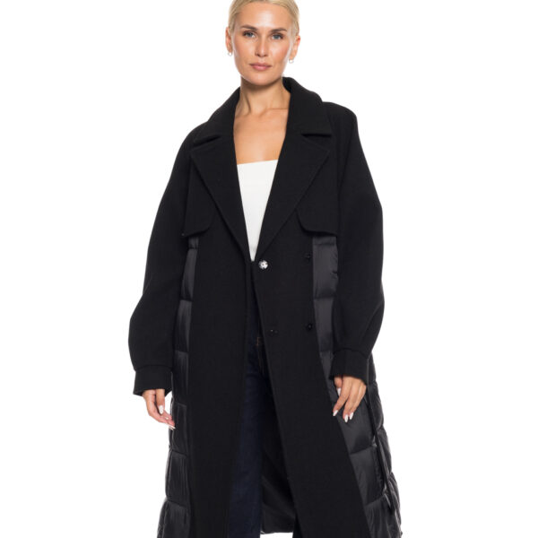 Biston fashion γυναικείο μακρύ πανωφόρι με ζώνη 52-101-054 BLACK
