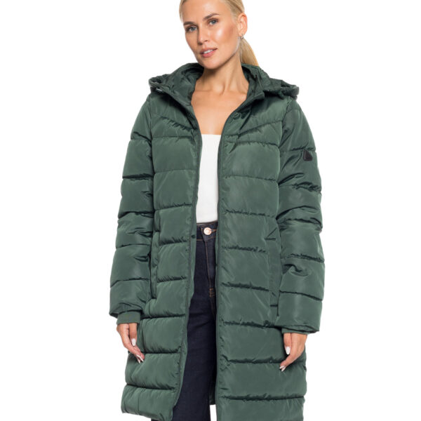 Splendid fashion γυναικείο μακρύ μπουφάν με κουκούλα 52-101-095 DK GREEN