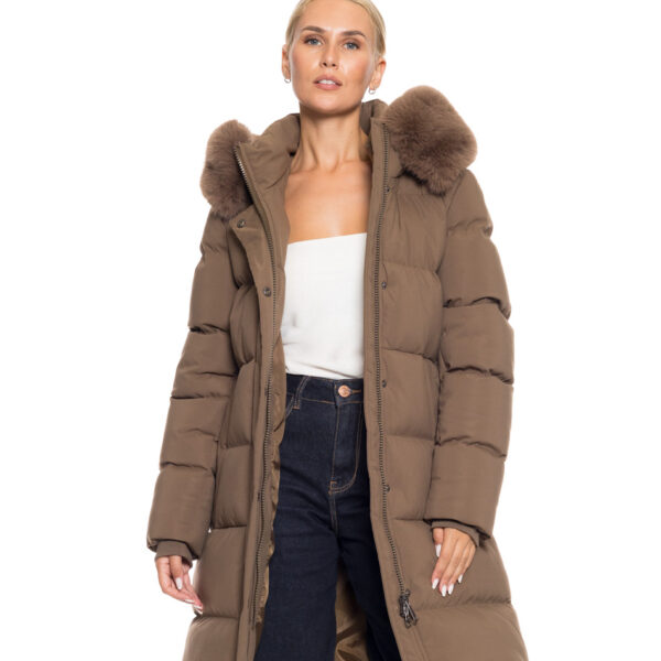 Splendid fashion γυναικείο μακρύ μπουφάν με κουκούλα 52-101-101 KHAKI