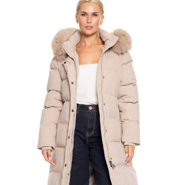 Splendid fashion γυναικείο μακρύ μπουφάν με κουκούλα 52-101-101 BEIGE