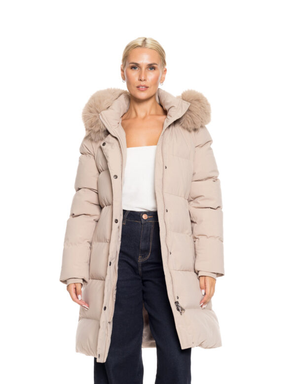 Splendid fashion γυναικείο μακρύ μπουφάν με κουκούλα 52-101-101 BEIGE