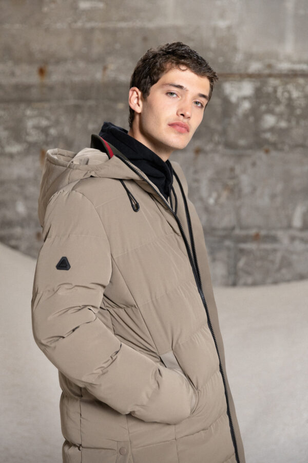 Splendid fashion ανδρικό μακρύ μπουφάν με ενσωματωμένη κουκούλα 52-201-111 BEIGE
